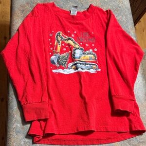 Gildan Kids Red Christmas Excavator Long Sleeve Tee